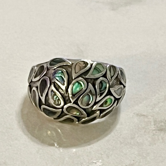Vintage Sterling Silver and Abalone Paisley Inlay Statement Ring Size 10.5 - Picture 4 of 16